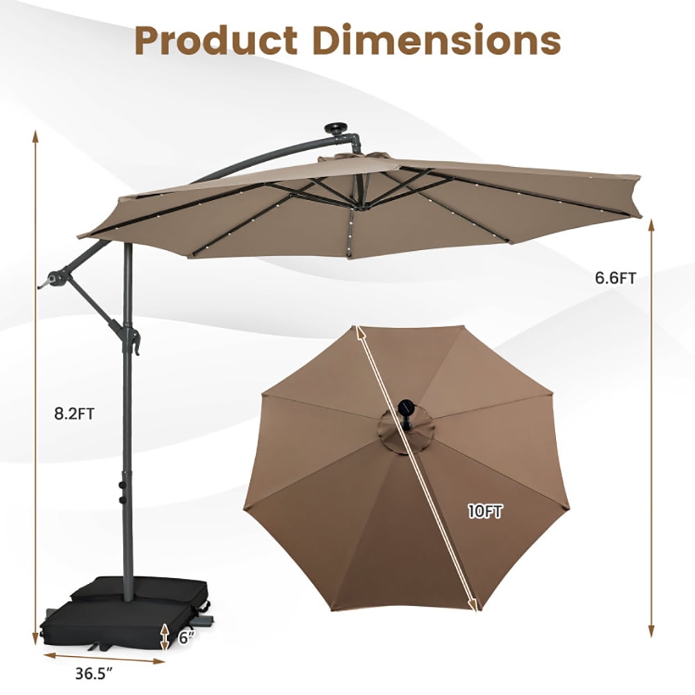 GVN 10 Feet Cantilever Umbrella with 32 LED Lights and Solar Panel Batteries-Tan, Patio Offset Umbrella with Easy Tilt Adjustment, Cantilever Patio Umbrellas, Sunshade Umbrella Canopy