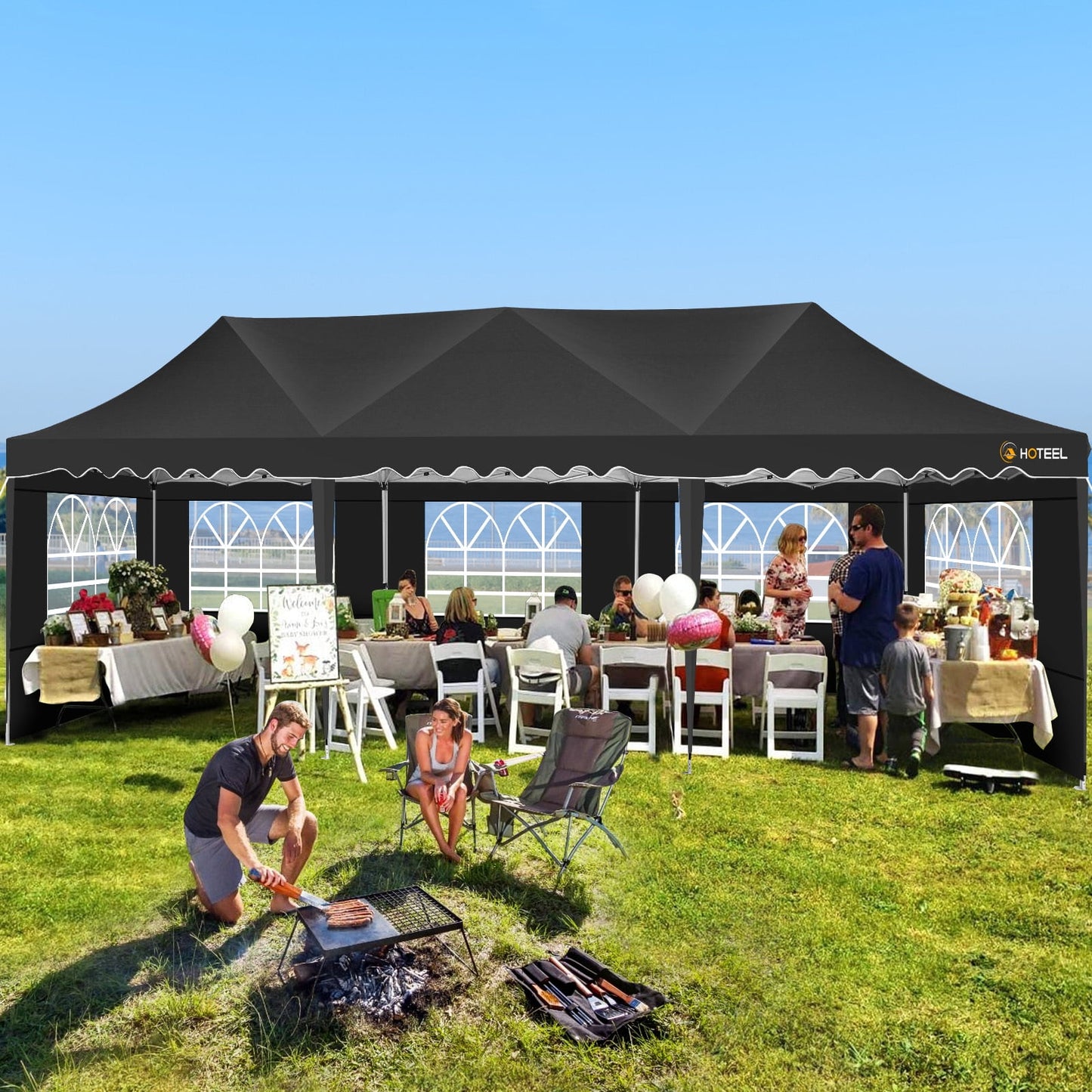 COBIZI 10x30 Pop-up Canopy Tent with 8 Sidewalls,UPF 50+ Windproof 2000+Waterproof Wedding Event Tents for Outdoor Events,Party Parties Canopy with Roller Bag,Black