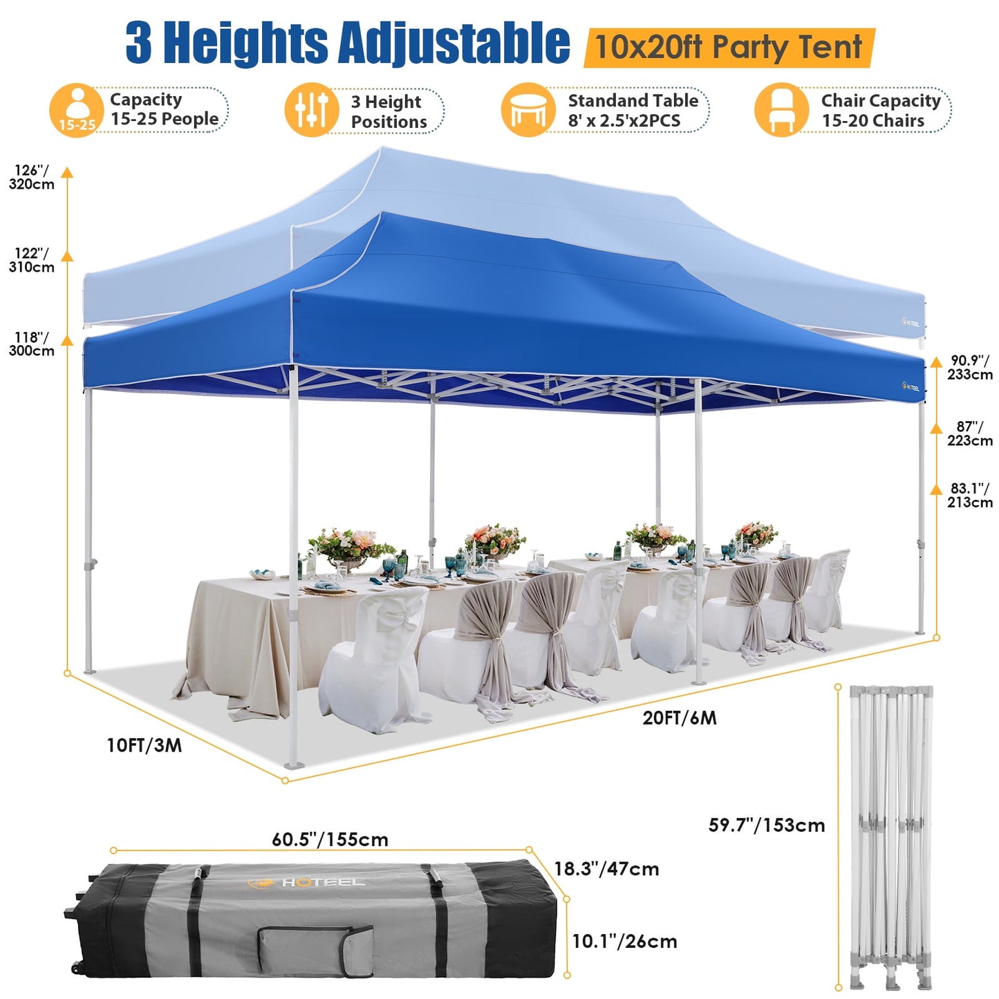 COBIZI Canopy Tent 10x20 pop-up Heavy Duty Canopy Tent,Commercial Party Tent for Weddings,Beaches,Outdoor Events, All Seasons Wind UV 50+& Waterproof&Sunburn Protection,Blue