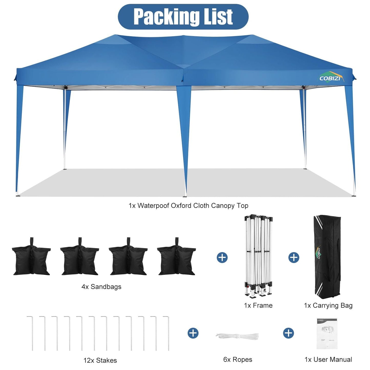 COBIZI 10x20 EZ Pop Up Canopy Tent Party Tent Outdoor Event Protable Instant Shelter Tent Gazebo with 6 Removable Sidewalls and Carry Bag,Blue
