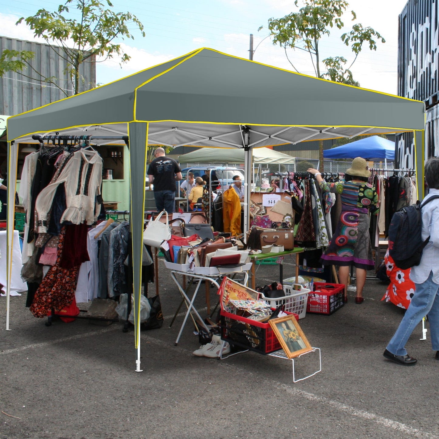 COBIZI 10x10 Pop up Canopy, Easy up Gazebos, Ez up Canopy with Church Window for Parties Beach Party Event Shelter Sun Shade with 4 Sidewalls & Carry Bag 4 Stakes & Ropes & Sandbags, Gray