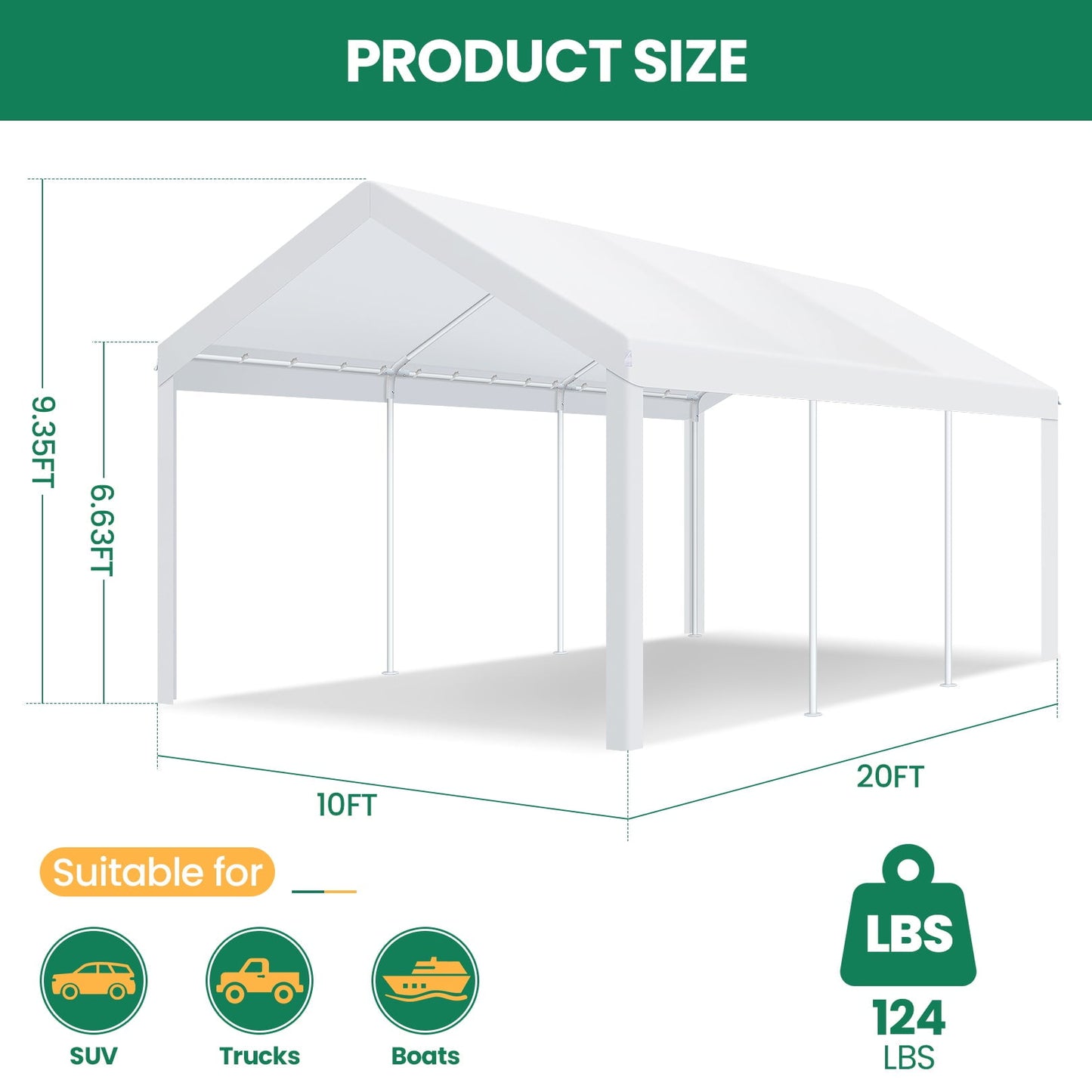 COBIZI Outdoor Metal Carport, 10' x 20' Heavy Duty Garage Car Shelter Shade, Carport Canopy with Powder-Coated Steel Frame for Outdoor Party, Birthday, Upgraded White