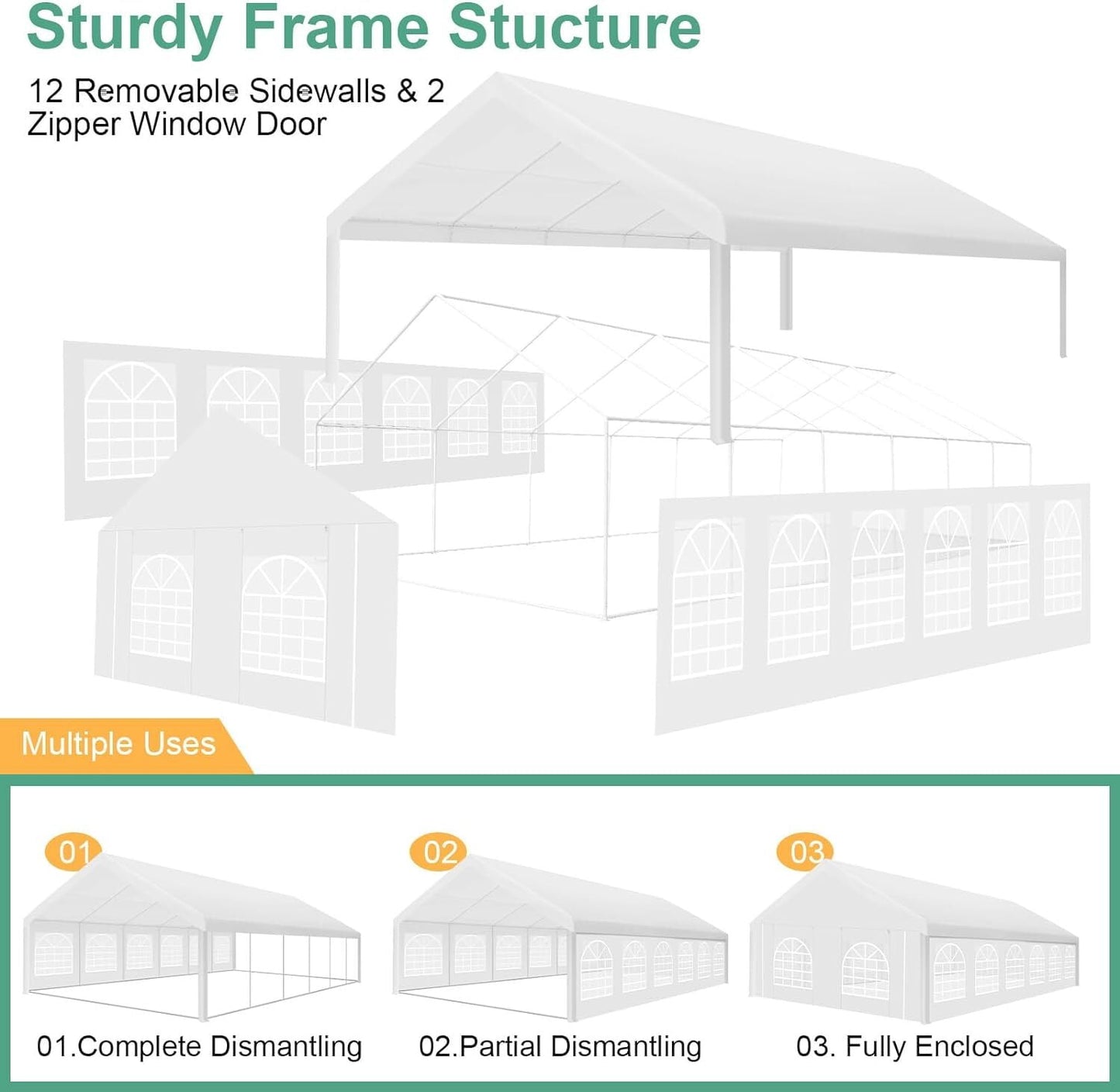 COBIZI 20'x 40' Large Heavy Duty Outdoor Canopy Party Tent & Carport, Upgraded Wedding Event Shelter Gazebo with 8 Removable Sidewalls, Big Tent for Birthday Party, Outdoor Event, Wedding, White