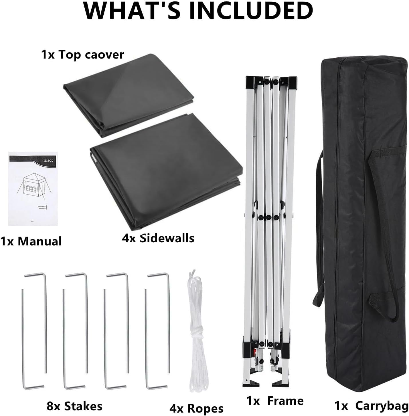 Cobizi 10x10ft Pop-Up Canopy, Waterproof, Outdoor Commercial Shelter with Sidewalls, Gray