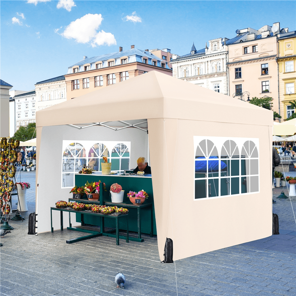 Renwick 10x10ft Enclosed Pop-Up Canopy with Mesh Window, Beige