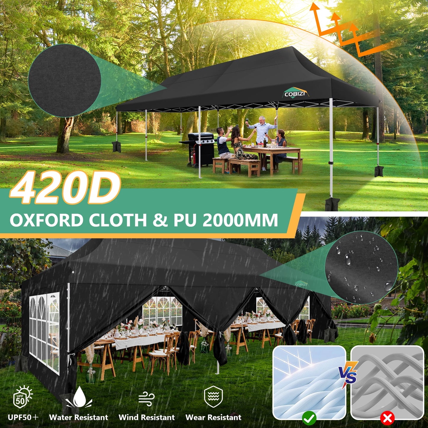 COBIZI 10x30 Pop-up Canopy Outdoor Wedding Party Tent Patio Gazebo Commercial Canopy Tent with Sidewalls Black