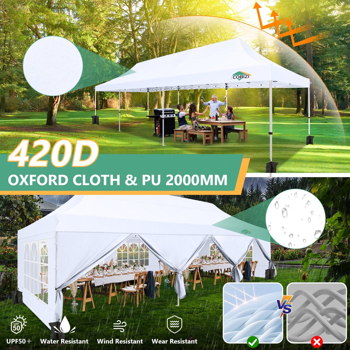 COBIZI 10x30 Pop-up Canopy Outdoor Wedding Party Tent Patio Gazebo Commercial Canopy Tent with Sidewalls White