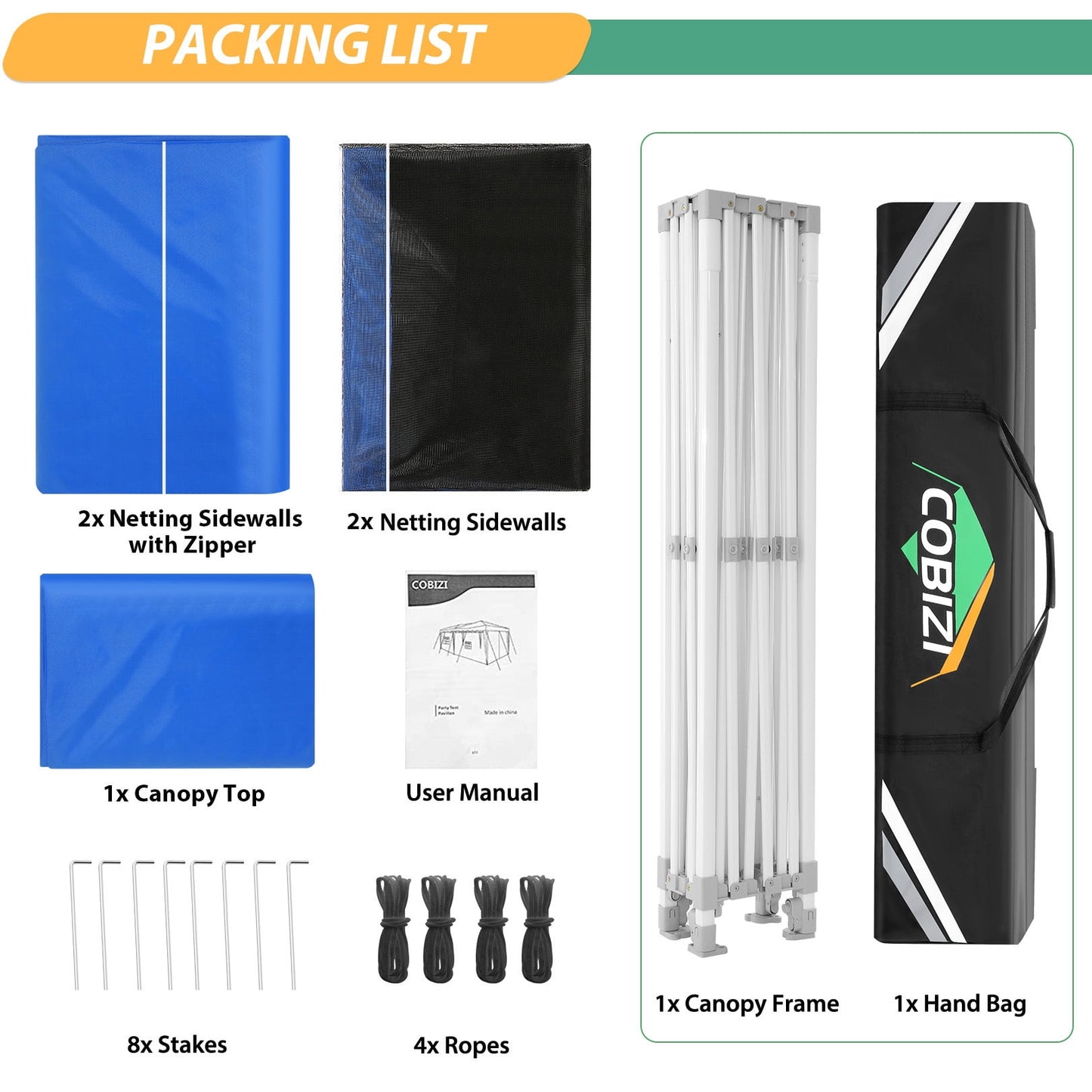 COBIZI 10x15 Heavy Duty Pop up Canopy with Mosquito Net,Instant Outdoor Shelter Large Canopy Tent for Outside,Gazebo with Mesh Sidewalls for Party,Backyard,Camping,Blue