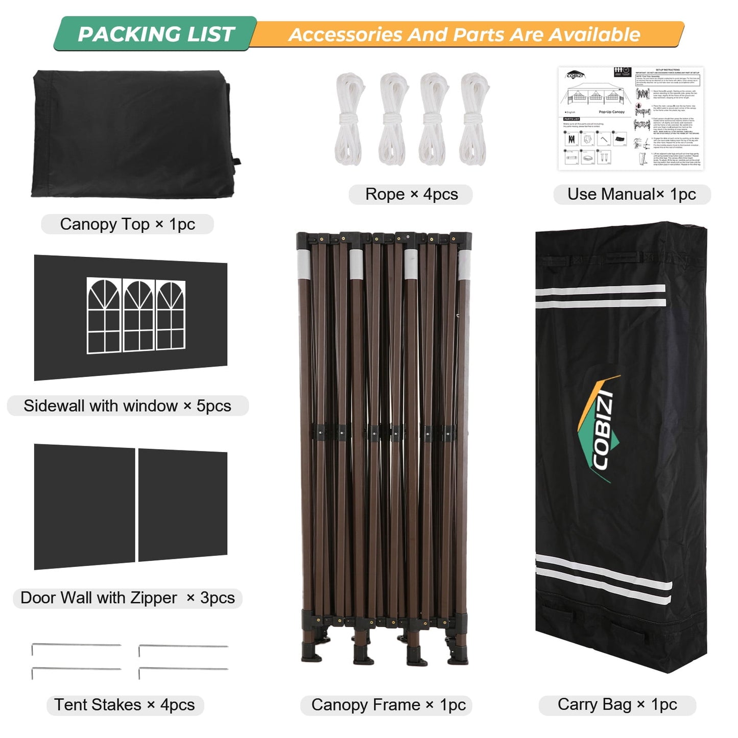 COBIZI Heavy Duty 10x30 Party Tent,Commercial pop up Canopy for Parties,Waterproof Gazebos, 8 Sidewalls,Waterproof UPF50+,Black