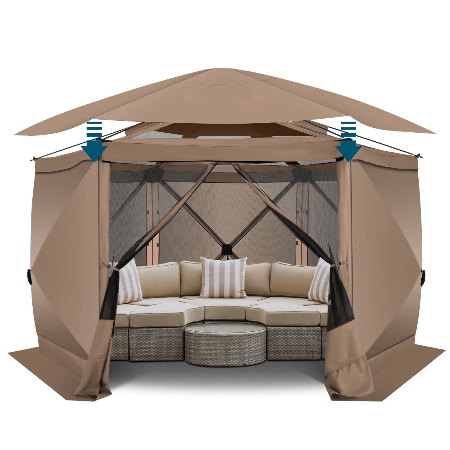 COBIZI Pop up Gazebo Screen Tent Screen House for Camping,12x12 Starry Sky Gazebo with Removable Roof, Outdoor Screened Gazebo with Sidewalls, Portable Hub Tent with Carry Bag and Ground Stakes,Khaki