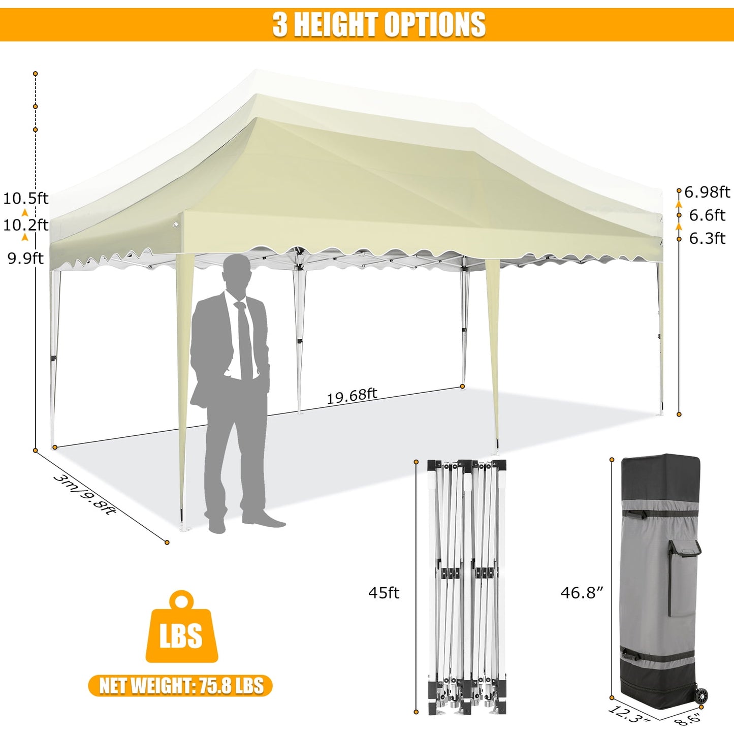 COBIZI 10x20 Party Tent Canopy Tent with 6 Sidewalls, UPF 50+, Waterproof Portable Pop up Canopy Outdoor , Large Event Tent for Backyard, Wedding, Market, Khaki