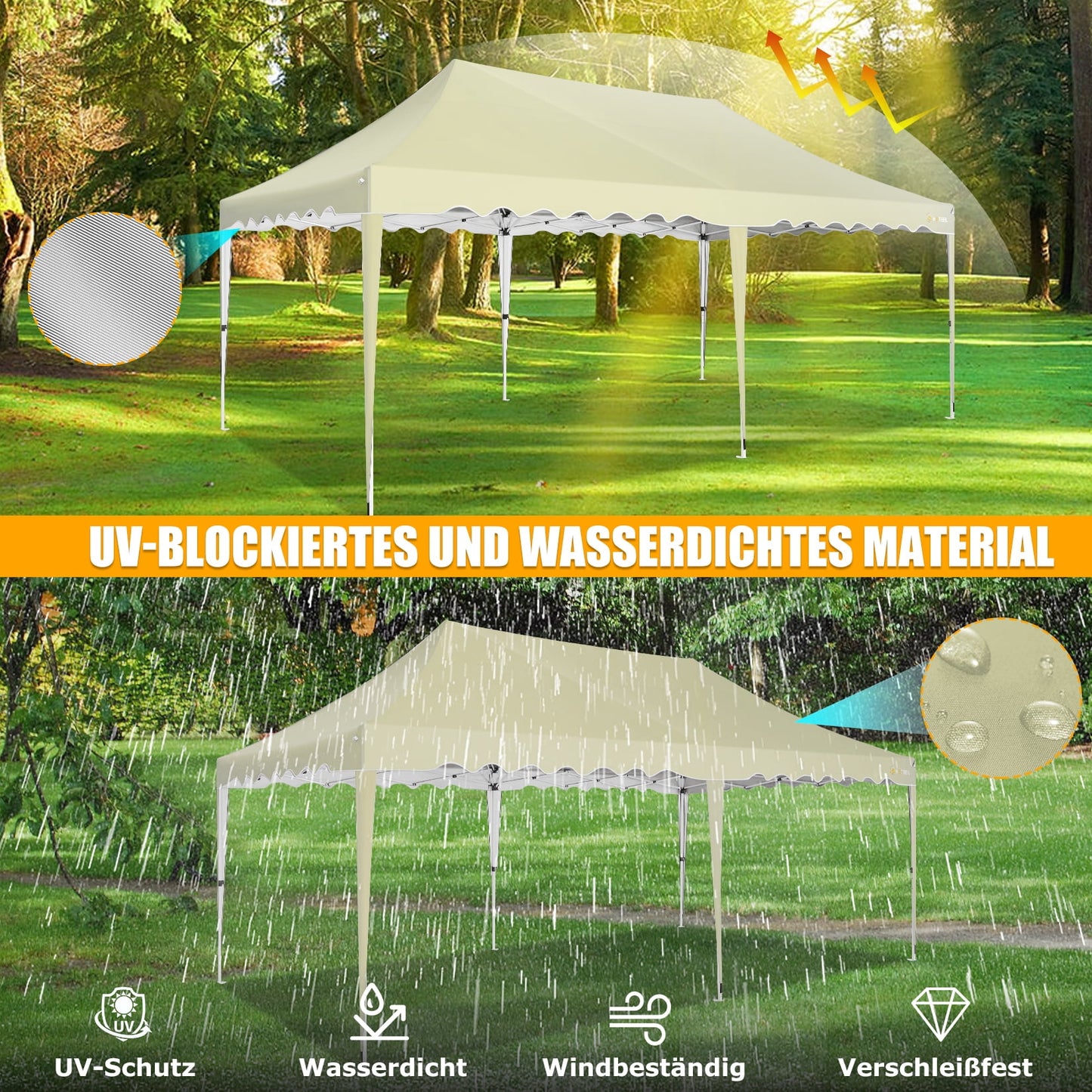 COBIZI 10x20 Canopy Tent Pop Up Canopy, Outdoor Shade Tent with Wheeled Bag & Curled Edge Fully Waterproof, Portable Event Tents for Parties, Wedding, Backyard, Camping,khaki
