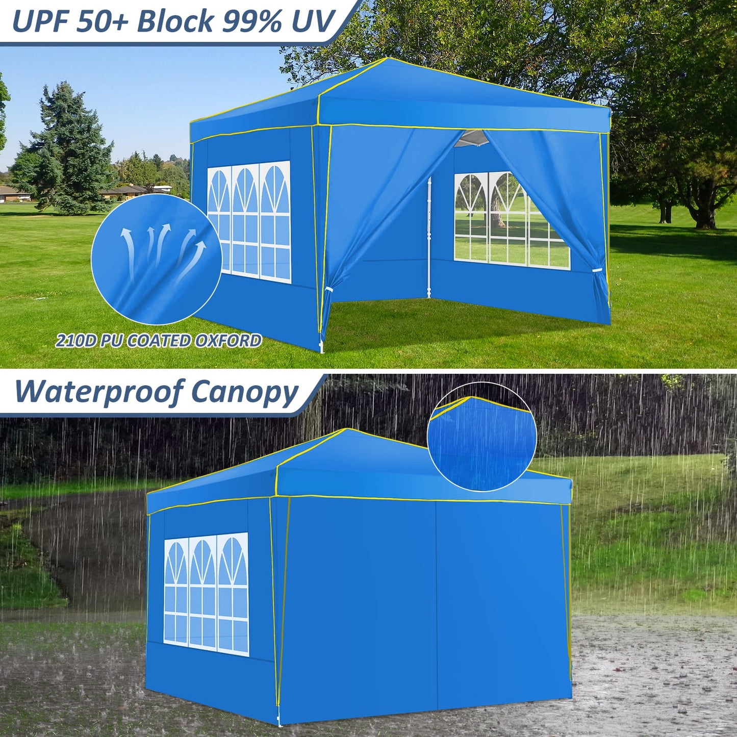 COBIZI 10x10 Pop up Canopy, Easy up Gazebos, Ez up Canopy with Church Window for Parties Beach Party Event Shelter Sun Shade with 4 Sidewalls & Carry Bag 4 Stakes & Ropes & Sandbags, Gray