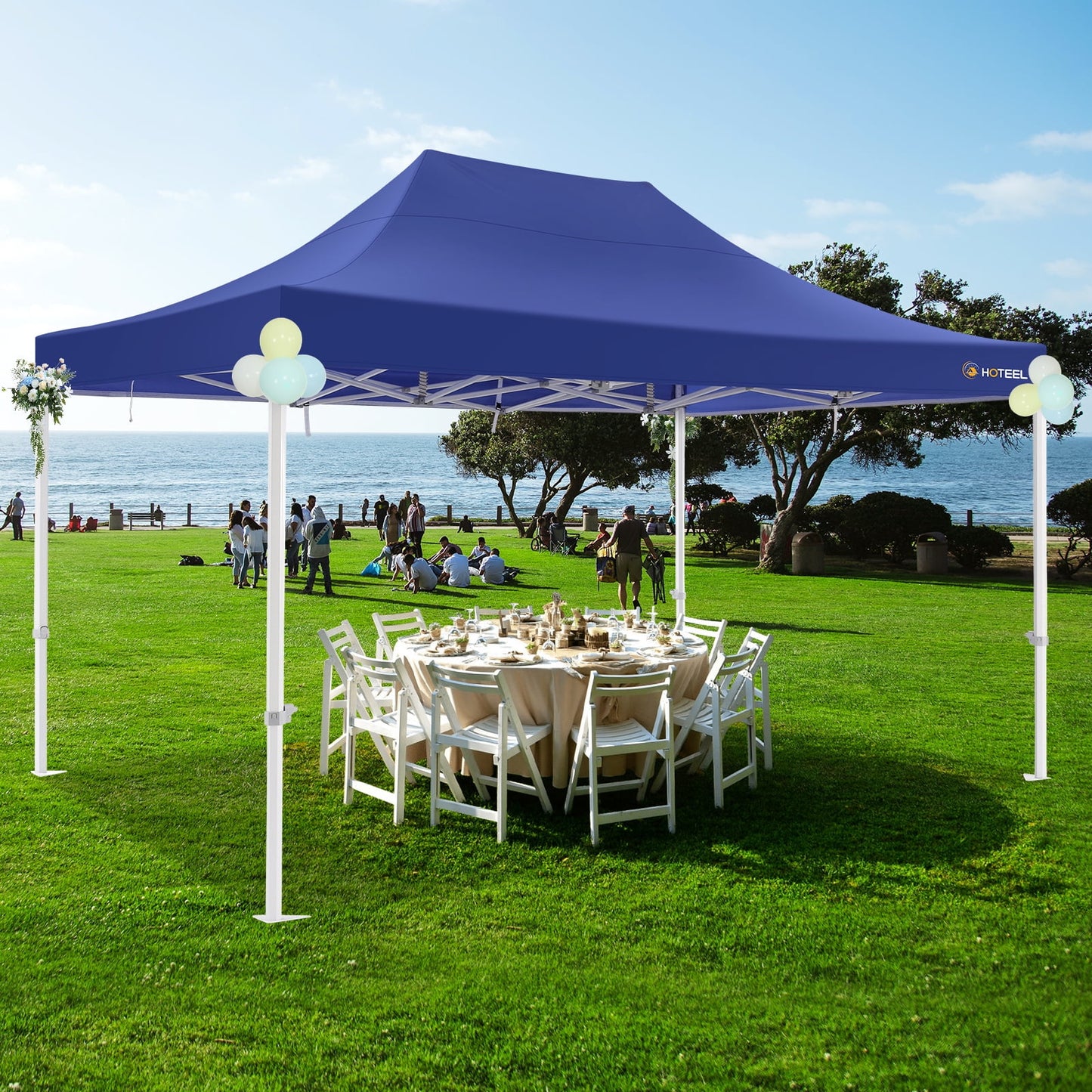 COBIZI 10x15 Canopy Tent Heavy Duty Pop Up Canopy Tent for Parties Event Wedding Commercial Easy Up Canopy with Roller Bag,UV 50+ & Upgraded No Water Accumulation, Thick Hexagonal Legs,Dark Blue
