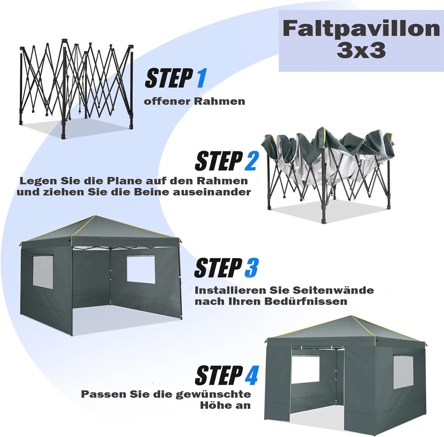 COBIZI 10X10 Pop-up Waterproof Canopy with Mesh Window, Carry Bag, Easy to Carry, 4 Removable Sidewalls, 4 Stakes & Ropes, Outdoor Tents for Party/Exhibition/Picnic,Gray