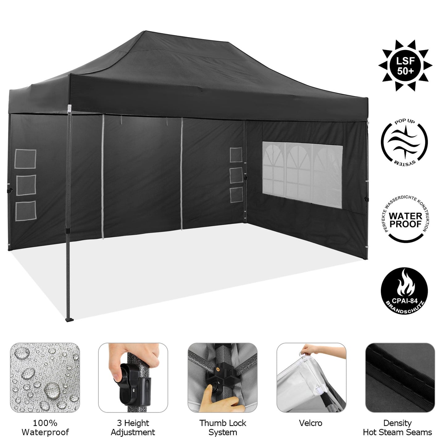COBIZI 10x15ft Pop up Canopy, Easy up Heavy Duty Canopy Tent with 4 Removable Sidewalls,Black