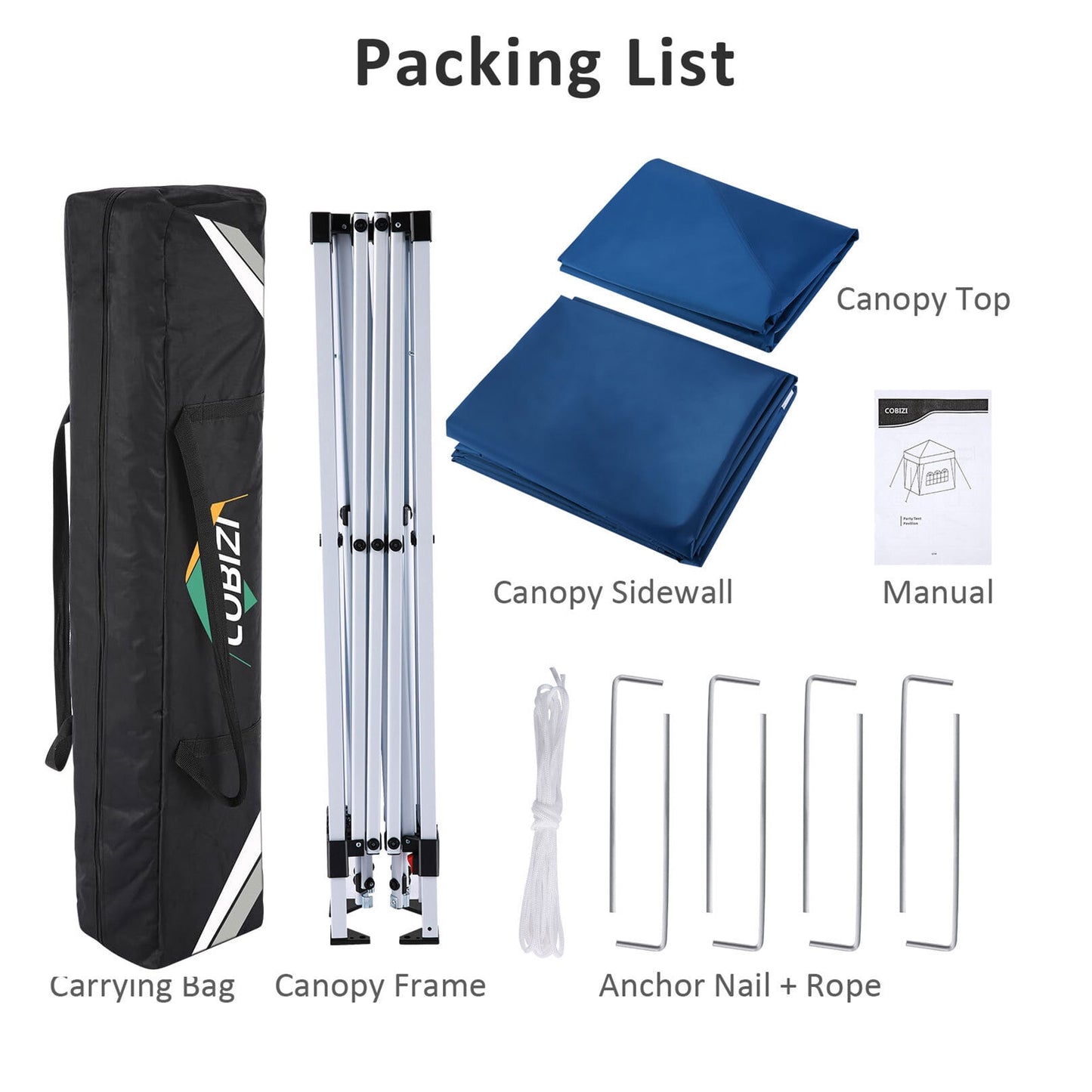 COBIZI 10'x10' Pop Up Canopy Waterproof Canopy with 4 Sidewalls Outdoor Commercial Instant Shelter Beach Camping Canopy Tent for Party, Blue