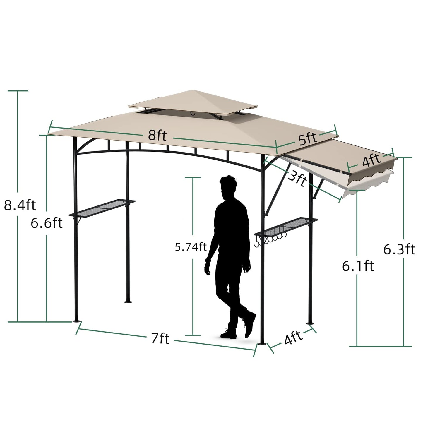 Umbrauto Grill Gazebo 11' x 5' Double Tier BBQ Canopy with Extra Shade and 15 Hooks Patio Shelter