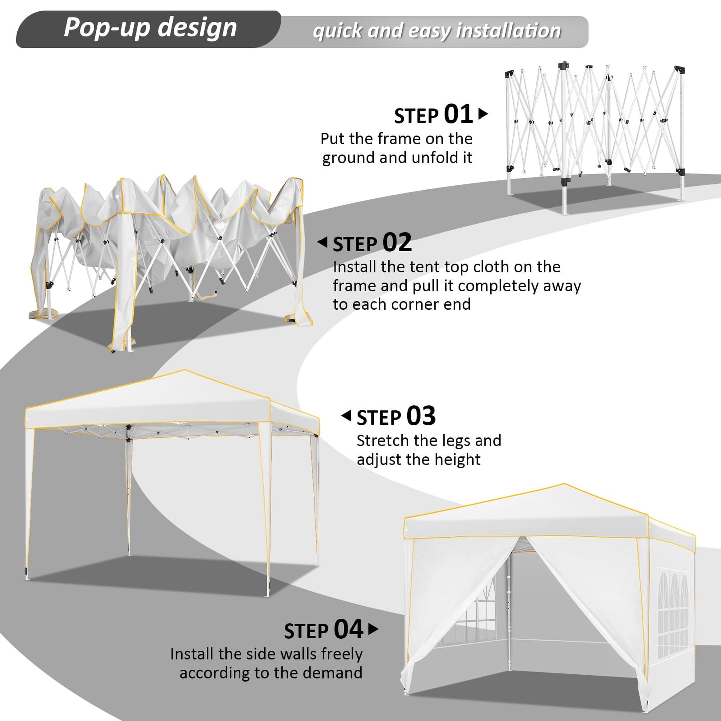 COBIZI 10x10 Pop up Canopy, Easy up Gazebos, Ez up Canopy with Church Window for Parties Beach Party Event Shelter Sun Shade with 4 Sidewalls & Carry Bag 4 Stakes & Ropes & Sandbags, Gray