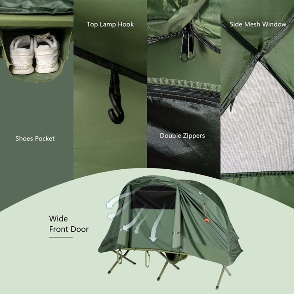GVN Cot Elevated Compact Tent Set with External Cover-Green, Beach Shade, Easy Pop Up Beach Shade Beach Tent, SMQB Shelter Instant Portable Beach Tent Umbrella