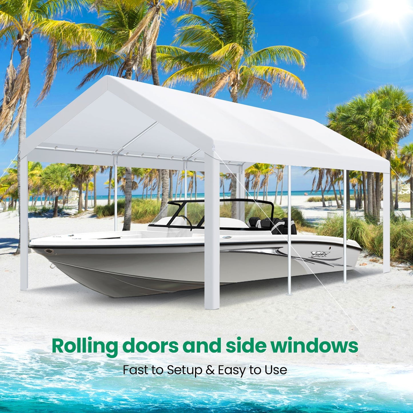 COBIZI Outdoor Metal Carport, 10' x 20' Heavy Duty Garage Car Shelter Shade, Carport Canopy with Powder-Coated Steel Frame for Outdoor Party, Birthday, Upgraded White