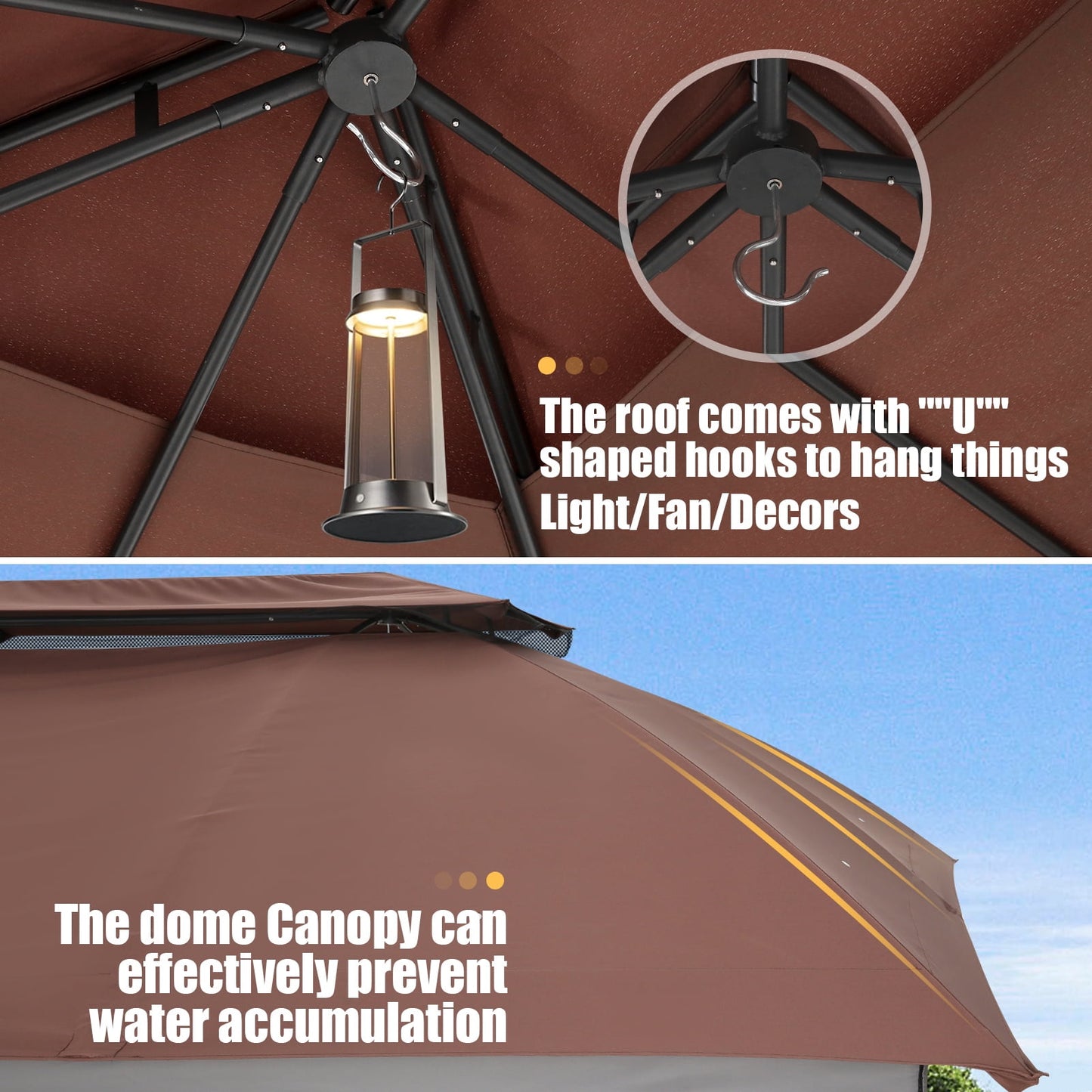 COBIZI Gazebo 12x20 Heavy Duty Patio Gazebo with Mosquito Netting Deck Gazebo with Metal Steel Frame Large Screen Gazebo Tent Waterproof with Double Roof for Party, Backyard, Deck, Garden, Brown