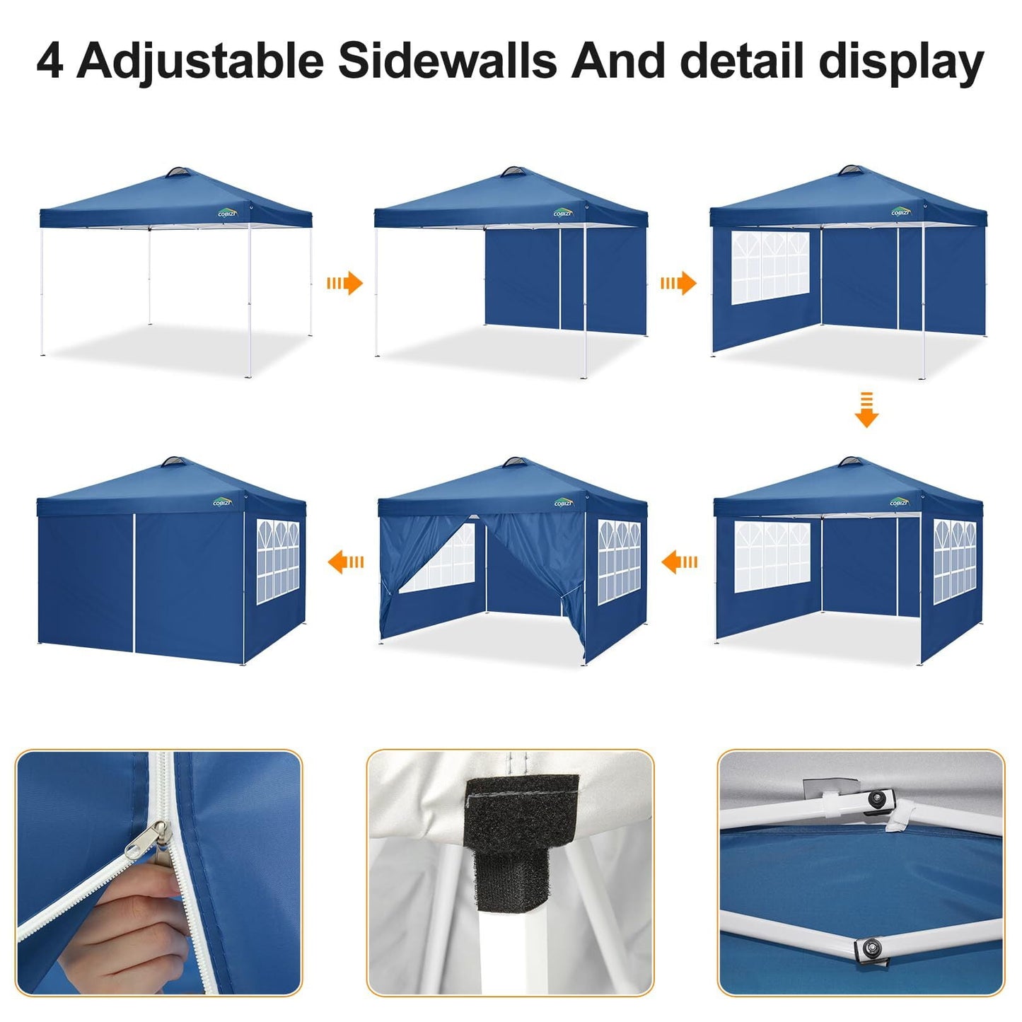 COBIZI 10' x 10' Pop-up Canopy,Easy Pop-up Canopy Tent for Outdoor Waterproof Instant Outdoor Folding Party Tent Shelter with 4 Removable Sidewalls,Air Vent, 4 Sandbags, Carrying Bag, Black
