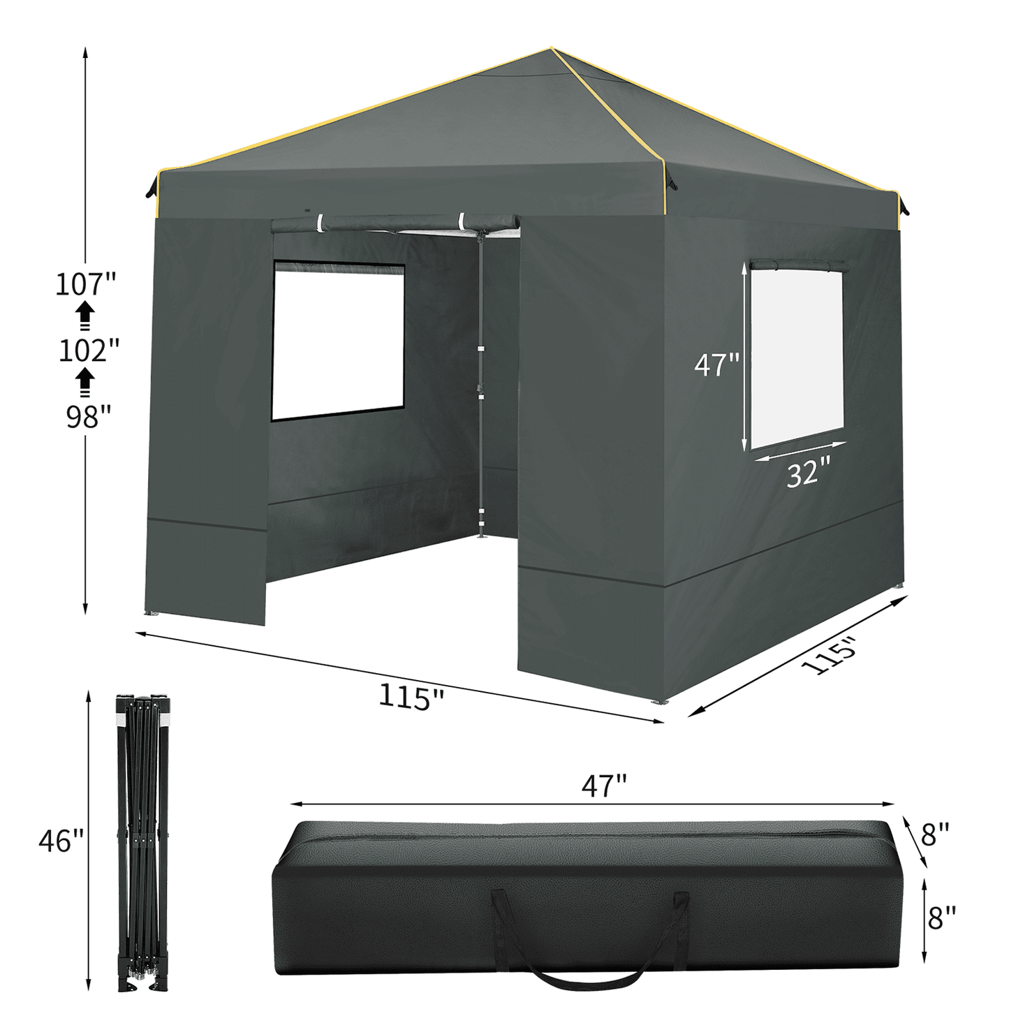 COBIZI 10x10 Pop-up Canopy Tent with 4 Sidewalls and Mesh Windows 2.0, Waterproof Commercial Instant Outdoor Canopy Tents for Party/Exhibition/Picnic with Carry Bag,4 Stakes & Ropes,Black
