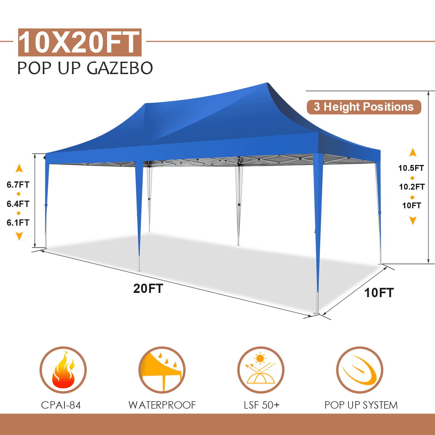 COBIZI 10x20 Pop up Canopy Gazebo,Outdoor Canopy Tent with 6 Removable Sidewalls,for Backyard,Parties,Wedding,Light Blue