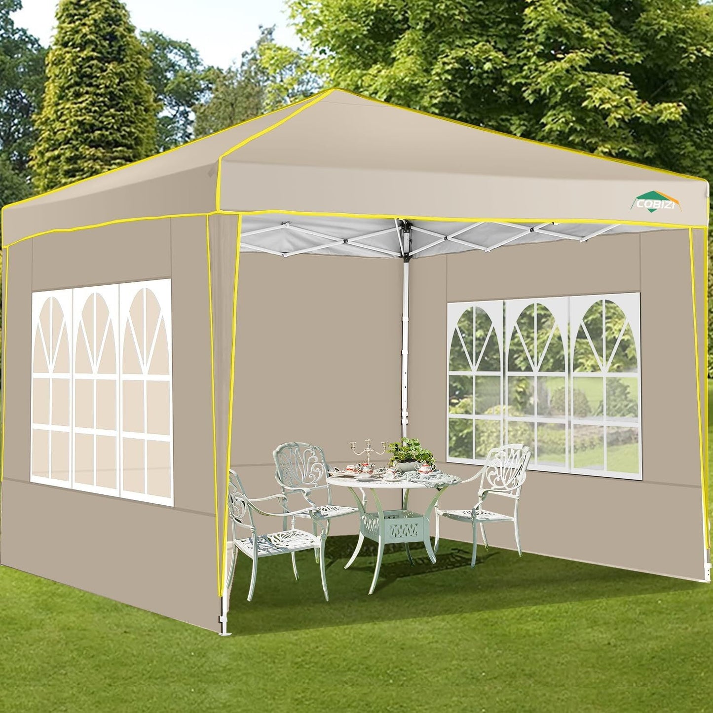 COBIZI 10x10 Pop up Tent,Easy Pop up Tent Gazebo,Portable Ez up Canopy,Suitable for Party Beach Camping Gathering Activities,Waterproof &Upf 50+,Khaki