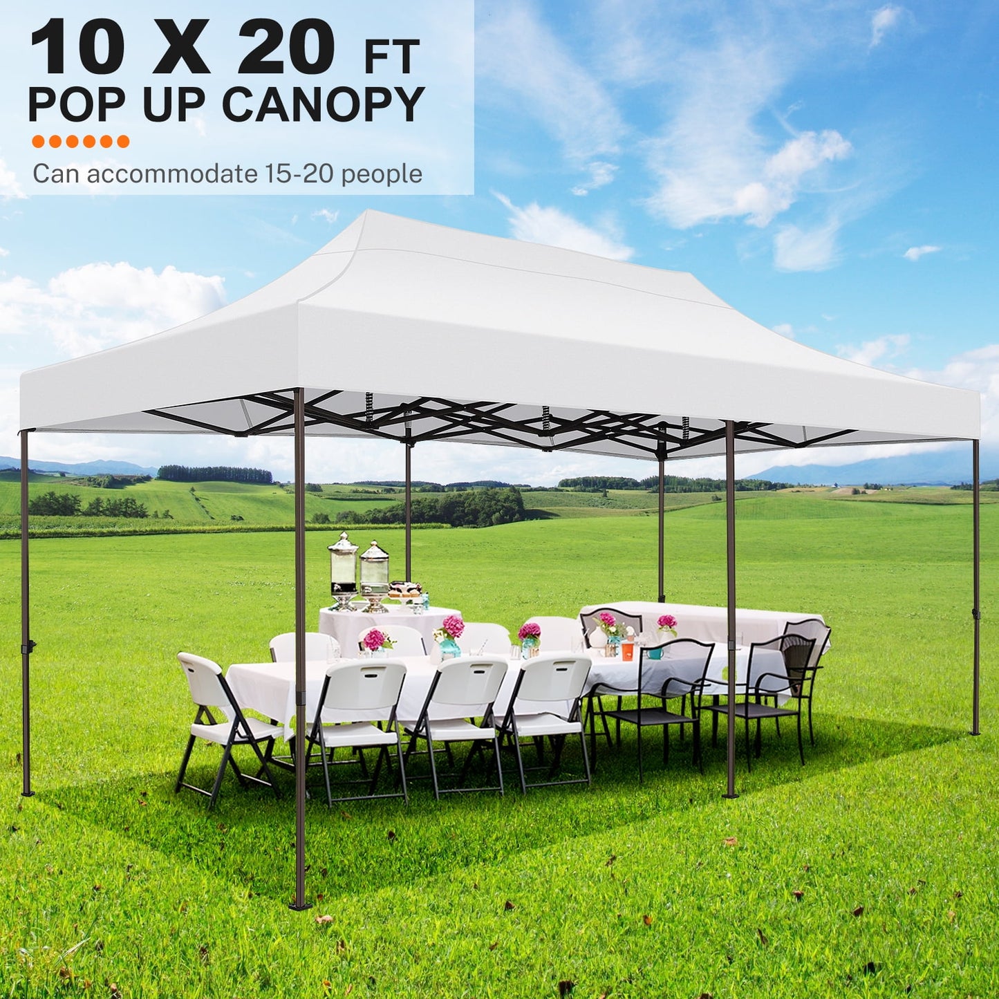 COBIZI 10x20 Pop Up Canopy Tent Heavy Duty with 6 Removable Sidewalls,Commercial Pop Up Tent for Parties All Weather Waterproof Wedding Tent with Roller Bag,White
