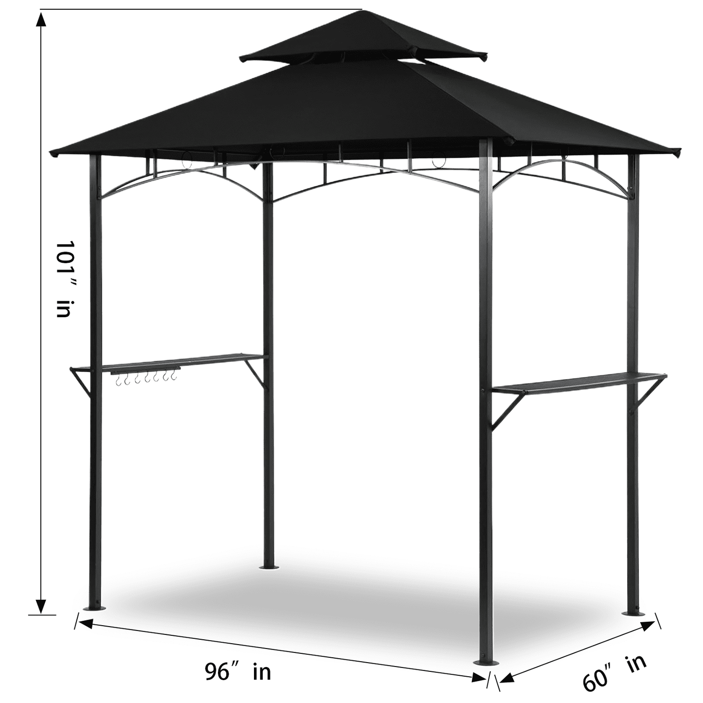 Grezjxc Grill Gazebo 8 x 5 Double Tiered Outdoor BBQ Grill Patio Canopy, Backyard Barbeque Tent with Extra Shelves, Black
