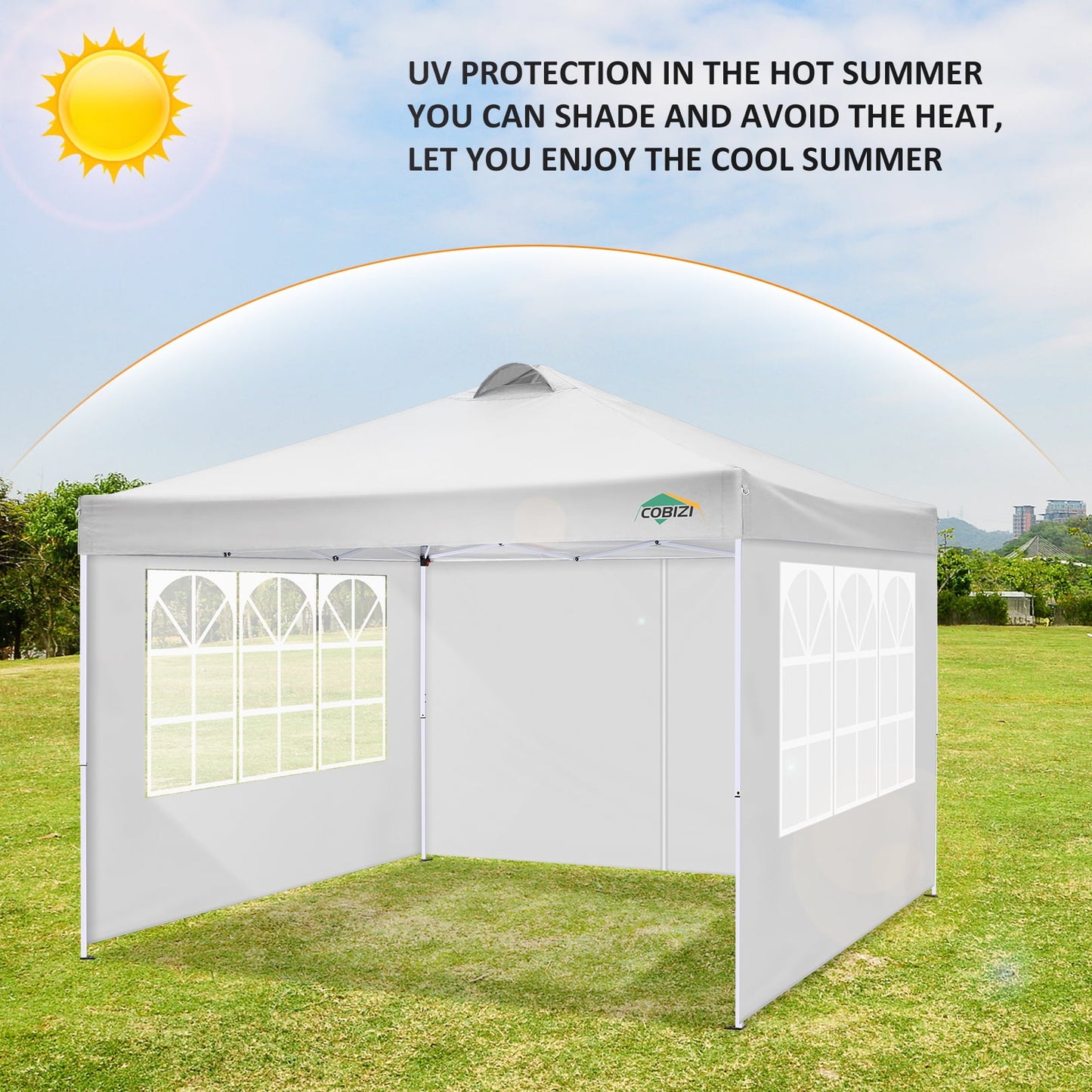 COBIZI 10' x 10' Pop-up Canopy,Easy Pop-up Canopy Tent for Outdoor Waterproof Instant Outdoor Folding Party Tent Shelter with 4 Removable Sidewalls,Air Vent, 4 Sandbags, Carrying Bag, Black