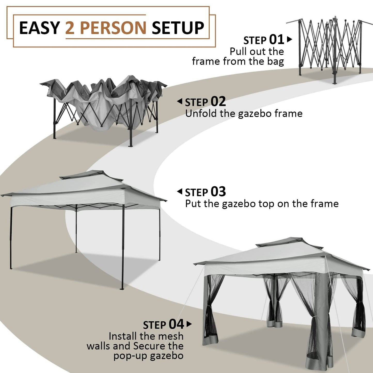 Hoteel Gazebo Canopy Tent, Pop-up Canopy 11x11 Tents for Parties, Outdoor Gazebo with Mosquito Netting and Vented Roof, Screen House for Garden Patio Backyard, Gray