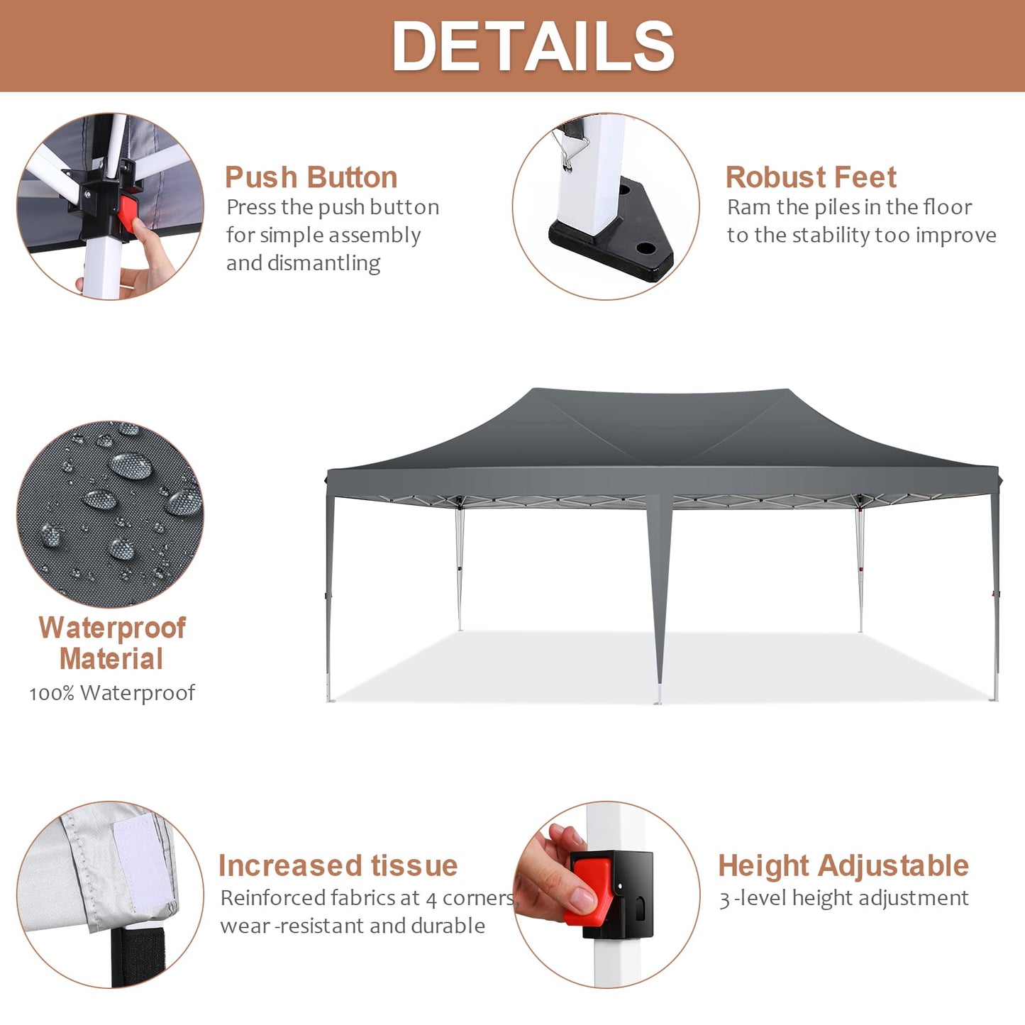 COBIZI 10x20 Pop Up Canopy Tent with 6 Sidewalls,Upgrade Structure Wind & Waterproof Easy up UV Blocking with Carry Bag,3 Adjustable Heights,Wedding Party Tent Outdoor Commercial Party Tent,black