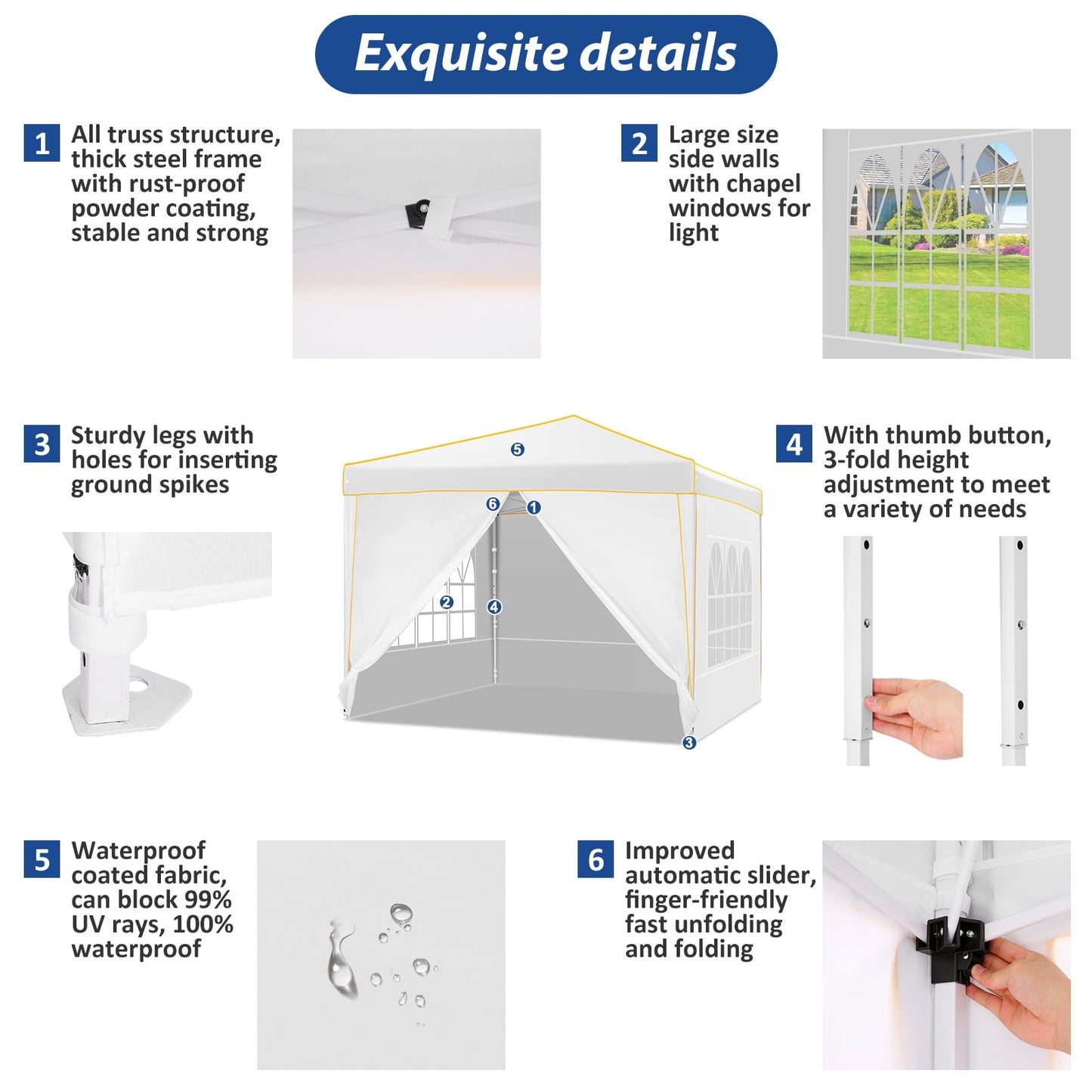 COBIZI 10x10 Pop up Canopy, Easy up Gazebos, Ez up Canopy with Church Window for Parties Beach Party Event Shelter Sun Shade with 4 Sidewalls & Carry Bag 4 Stakes & Ropes & Sandbags, Gray