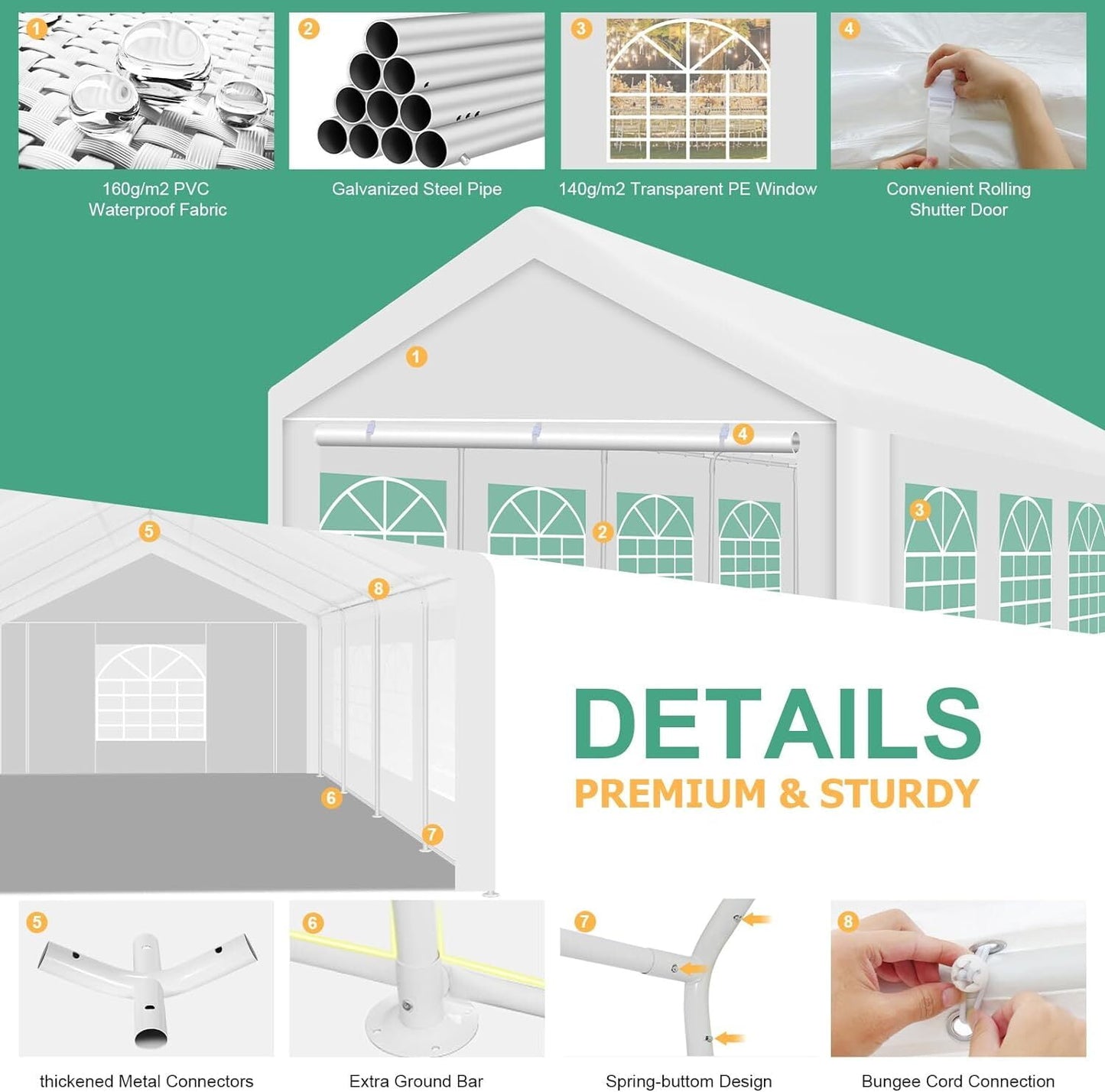 COBIZI 13x26 Canopy Tent, Heavy Duty, Removable Sidewalls, Weatherproof, UV 50+ Event Shelter, Easy Installation, White