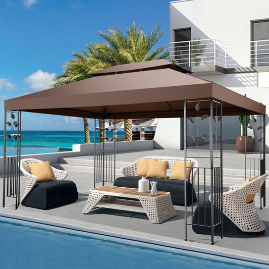 Waterproof COBIZI 10'x 13' Yard Garden Gazebo, Sturdy Steel Frame Canopy Tent with Mosquito Netting, Brown