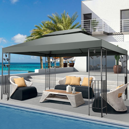COBIZI 10'x 13' Metal Patio Gazebo, Outdoor Gazebo Canopy Tent for Backyard with Mosquito Netting, Gazebos Shelter with Steel Frame, Patio Covers for Sun and Rain, Gray