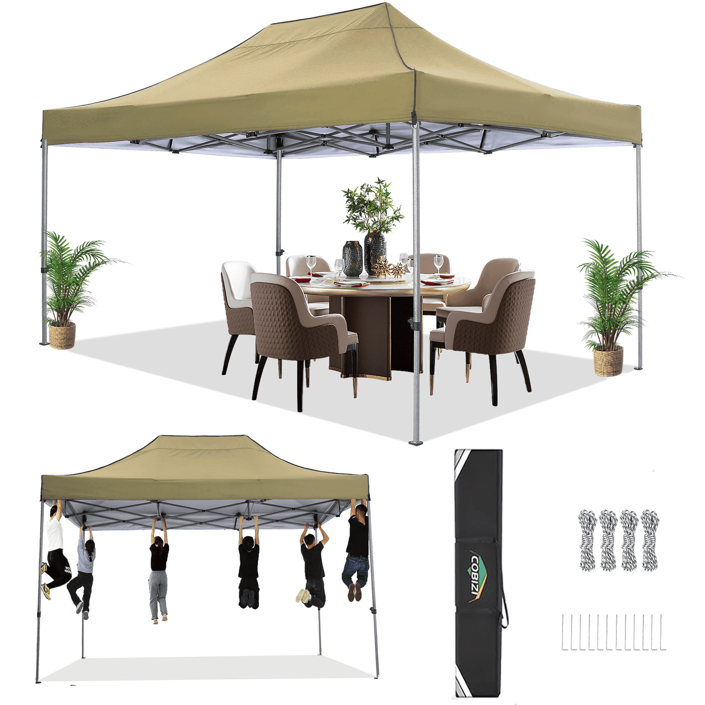 COBIZI 10 x 15 Heavy Duty Pop-up Canopy Tent with Adjustable Height, Waterproof and Instant Outdoor Shelter, Summer Canopy for Beach,Party,Camping Includes 4 Sandbags, and Carrying Bag,Blue