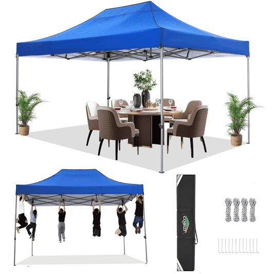 COBIZI 10 x 15 Heavy Duty Pop-up Canopy Tent with Adjustable Height, Waterproof and Instant Outdoor Shelter, Summer Canopy for Beach,Party,Camping Includes 4 Sandbags, and Carrying Bag,Blue