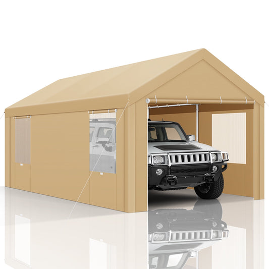 COBIZI 10' x 20' Heavy Duty Carport Car Canopy Garage Shelter Party Tent, Adjustable Height from 6.4ft to 8.9ft, Yellow