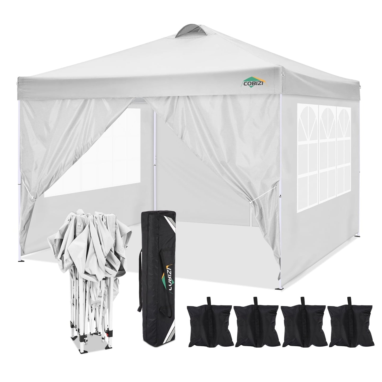 COBIZI 10' x 10' Pop-up Canopy,Easy Pop-up Canopy Tent for Outdoor Waterproof Instant Outdoor Folding Party Tent Shelter with 4 Removable Sidewalls,Air Vent, 4 Sandbags, Carrying Bag, Black