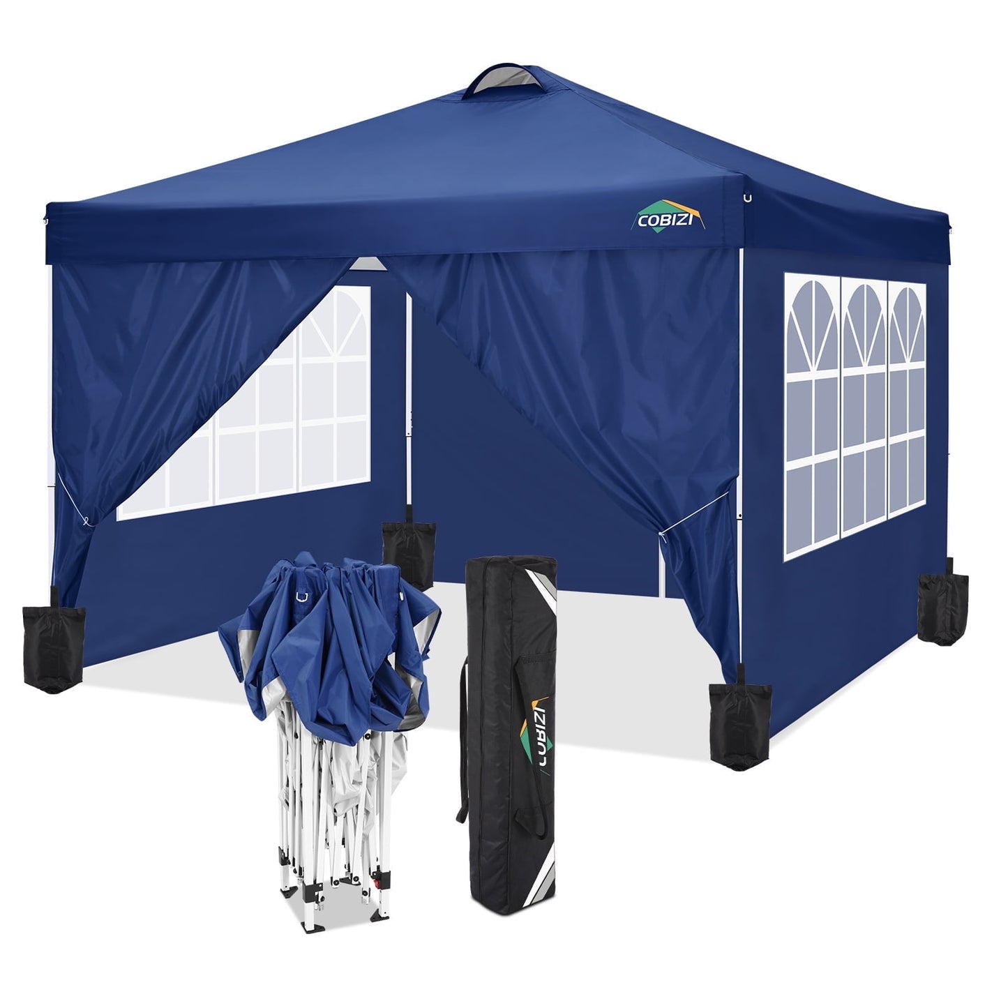 COBIZI 10' x 10' Pop-up Canopy,Easy Pop-up Canopy Tent for Outdoor Waterproof Instant Outdoor Folding Party Tent Shelter with 4 Removable Sidewalls,Air Vent, 4 Sandbags, Carrying Bag, Black