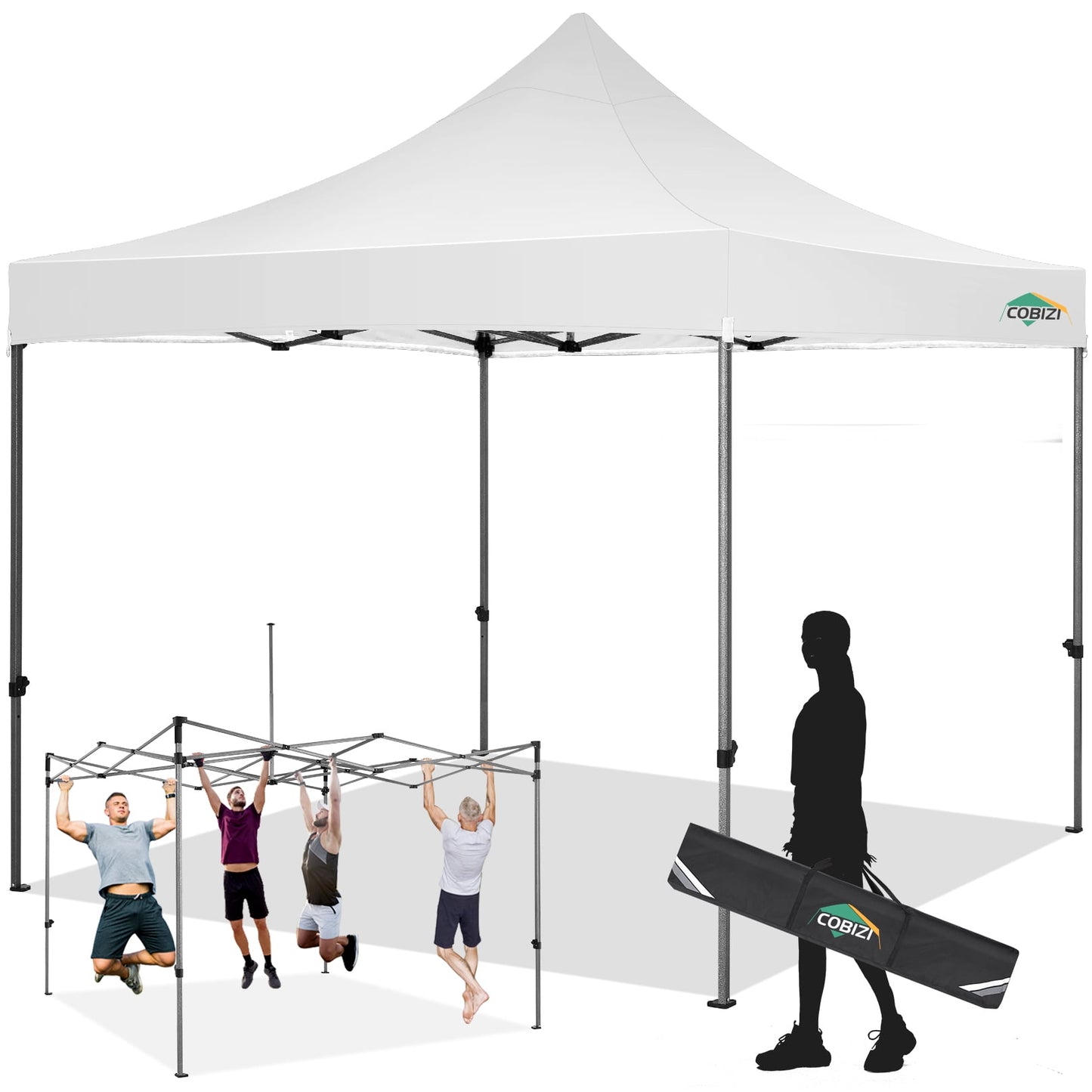 COBIZI 10 x 10 Heavy Duty Pop-up Canopy Tent with Adjustable Height, UPF 50+ Waterproof and Instant Outdoor Shelter, Outdoor Canopy for Beach,Party,Camping Includes 4 Sandbags, and Carrying Bag,Gray