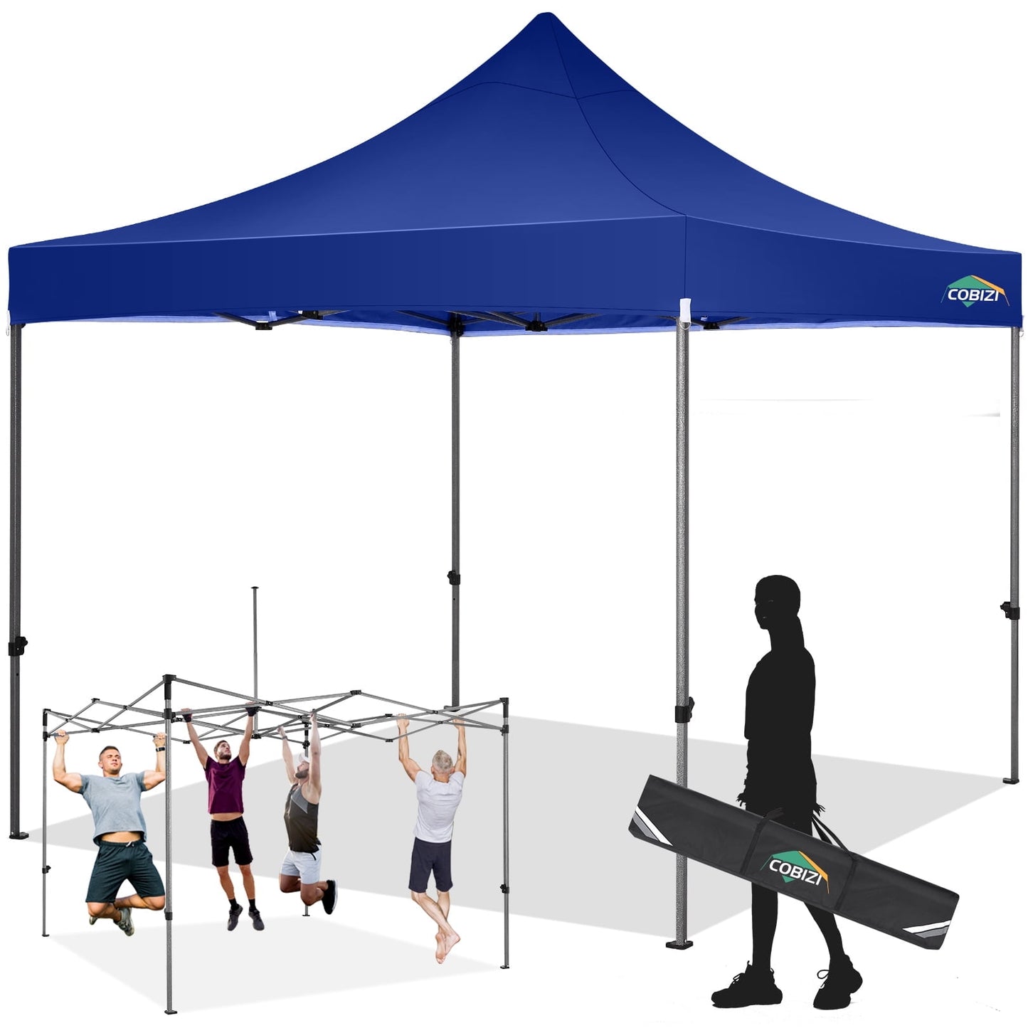 COBIZI 10 x 10 Heavy Duty Pop-up Canopy Tent with Adjustable Height, UPF 50+ Waterproof and Instant Outdoor Shelter, Outdoor Tent Includes 4 Sandbags, and Carrying Bag,Dark Bule