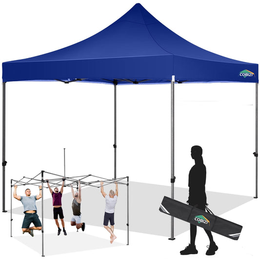 COBIZI 10 x 10 Heavy Duty Pop-up Canopy Tent with Adjustable Height, UPF 50+ Waterproof and Instant Outdoor Shelter, Outdoor Tent Includes 4 Sandbags, and Carrying Bag,Dark Bule