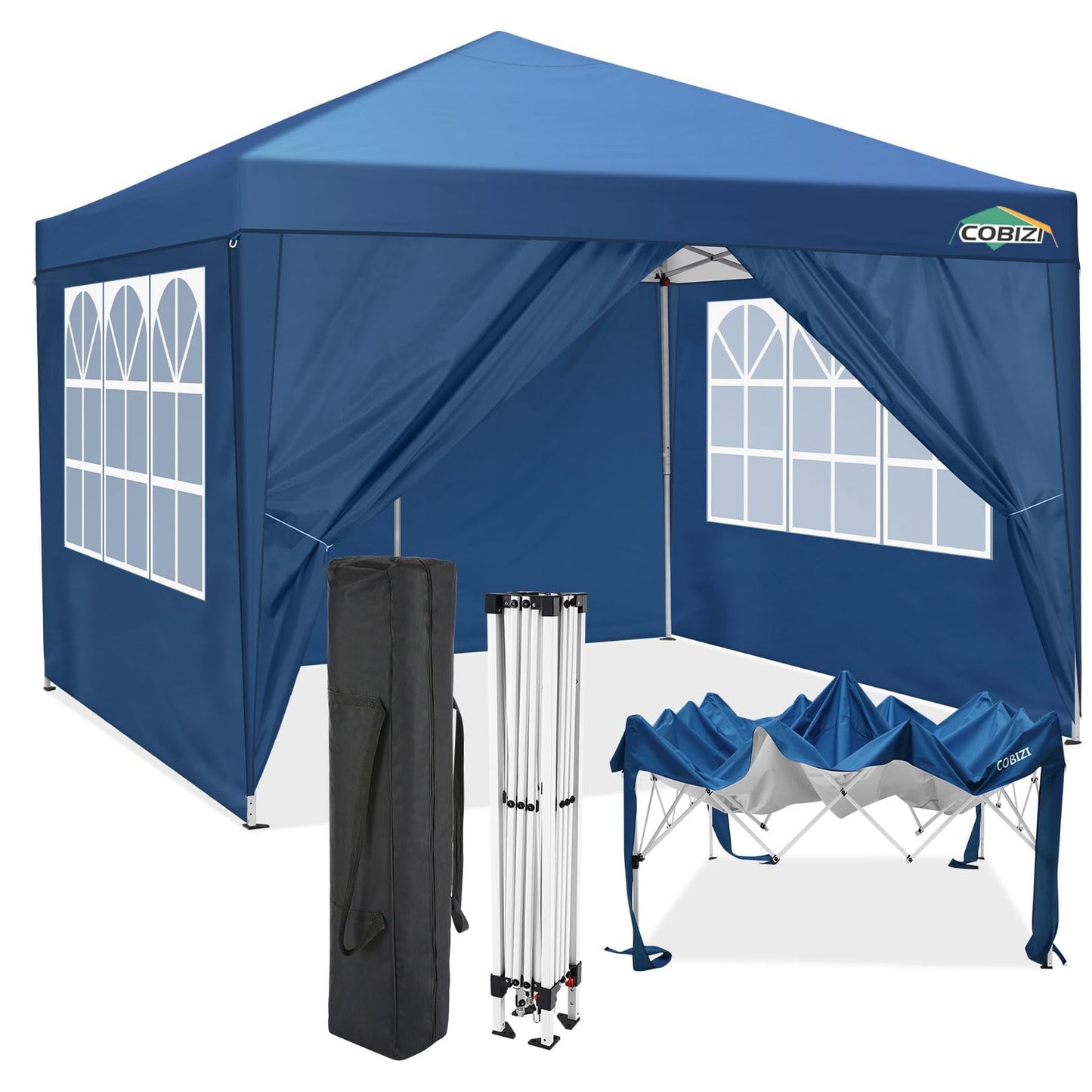 COBIZI 10'x10' Easy Portable Popup Canopy Waterproof Shelter with Sidewalls for Outdoor, Party, Camping - Blue