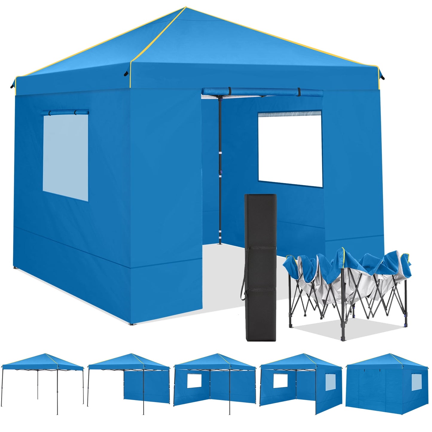 COBIZI 10X10 Pop-up Waterproof Canopy with Mesh Window, Carry Bag, Easy to Carry, 4 Removable Sidewalls, 4 Stakes & Ropes, Outdoor Tents for Party/Exhibition/Picnic,Blue