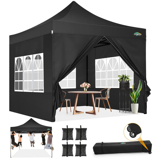 COBIZI 10x10 Pop up Canopy Commercial Heavy Duty Canopy Tent with 4 sidewalls Easy Up Outdoor Party Tent Instant Canopy All Season Windproof & Waterproof Canopy with Roller Bag(Frame Thickened)